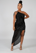 Load image into Gallery viewer, BLACK SEQUIN EDGY SEXY DRESS
